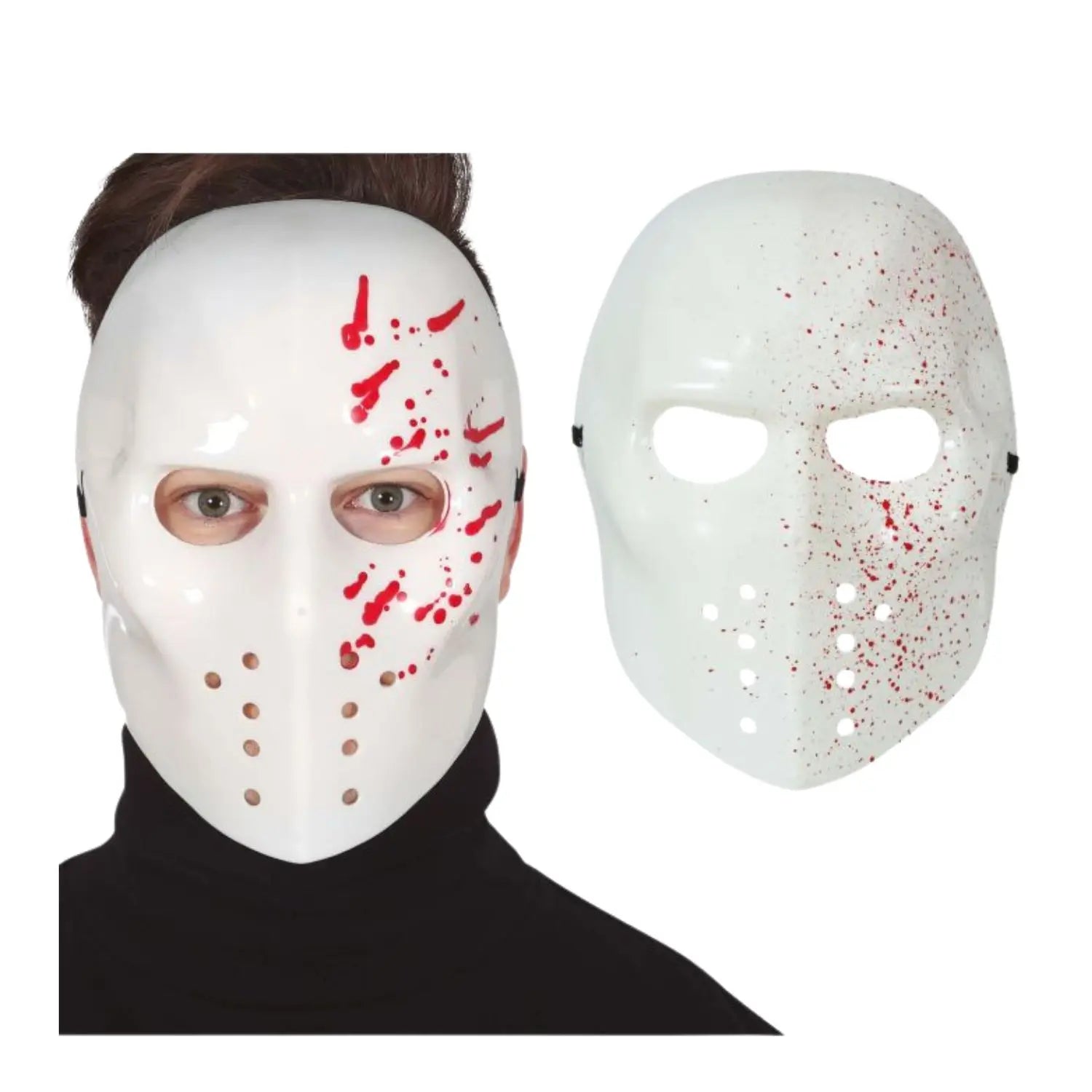 máscara hockey blanca con sangre de pvc para disfraz de terror en halloween