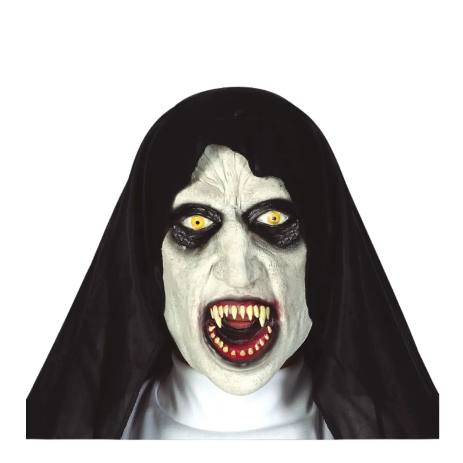 máscara de monja siniestra con capucha de látex para disfraz de terror en halloween
