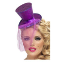 mini chistera lila con purpurina complemento para look de fiesta o cabaret brillante