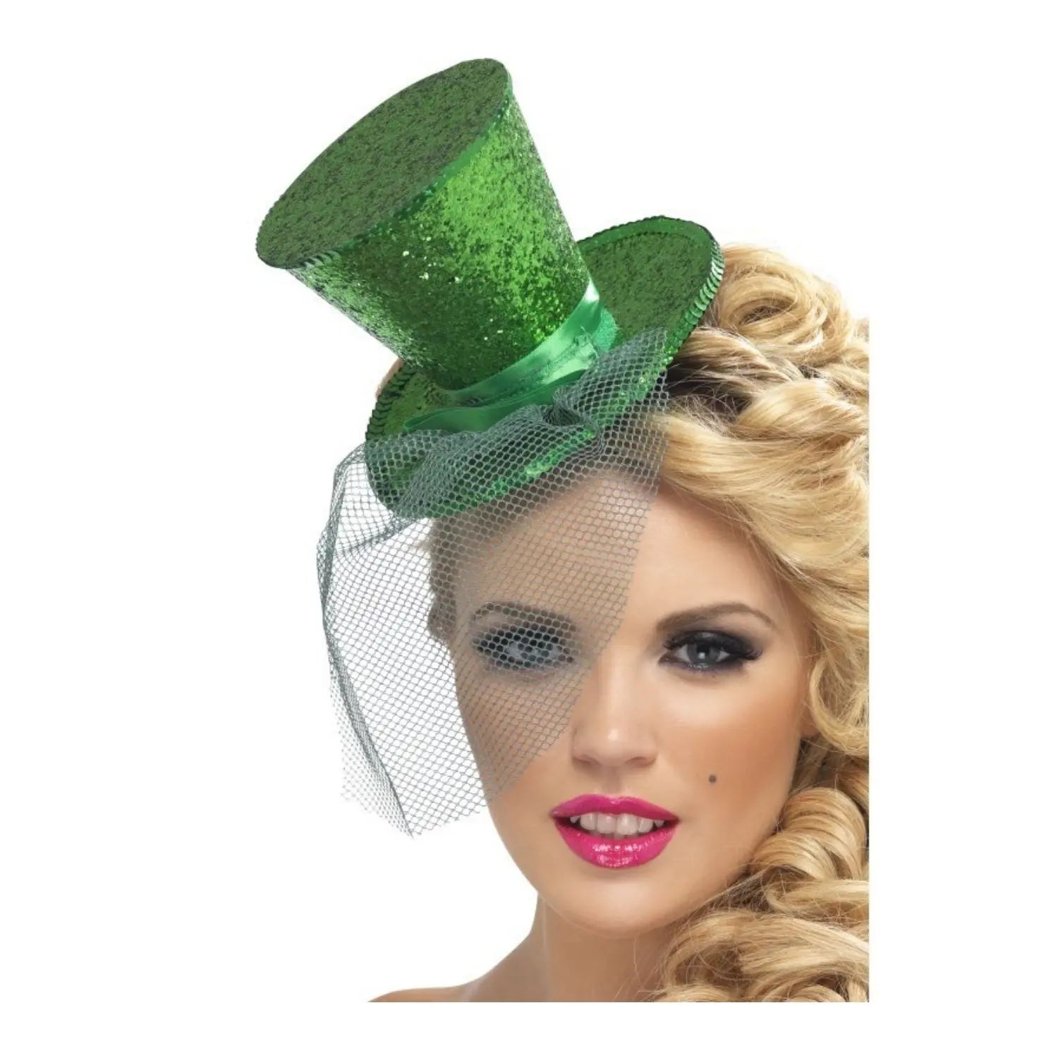 mini chistera verde con purpurina complemento para look de fiesta o cabaret brillante