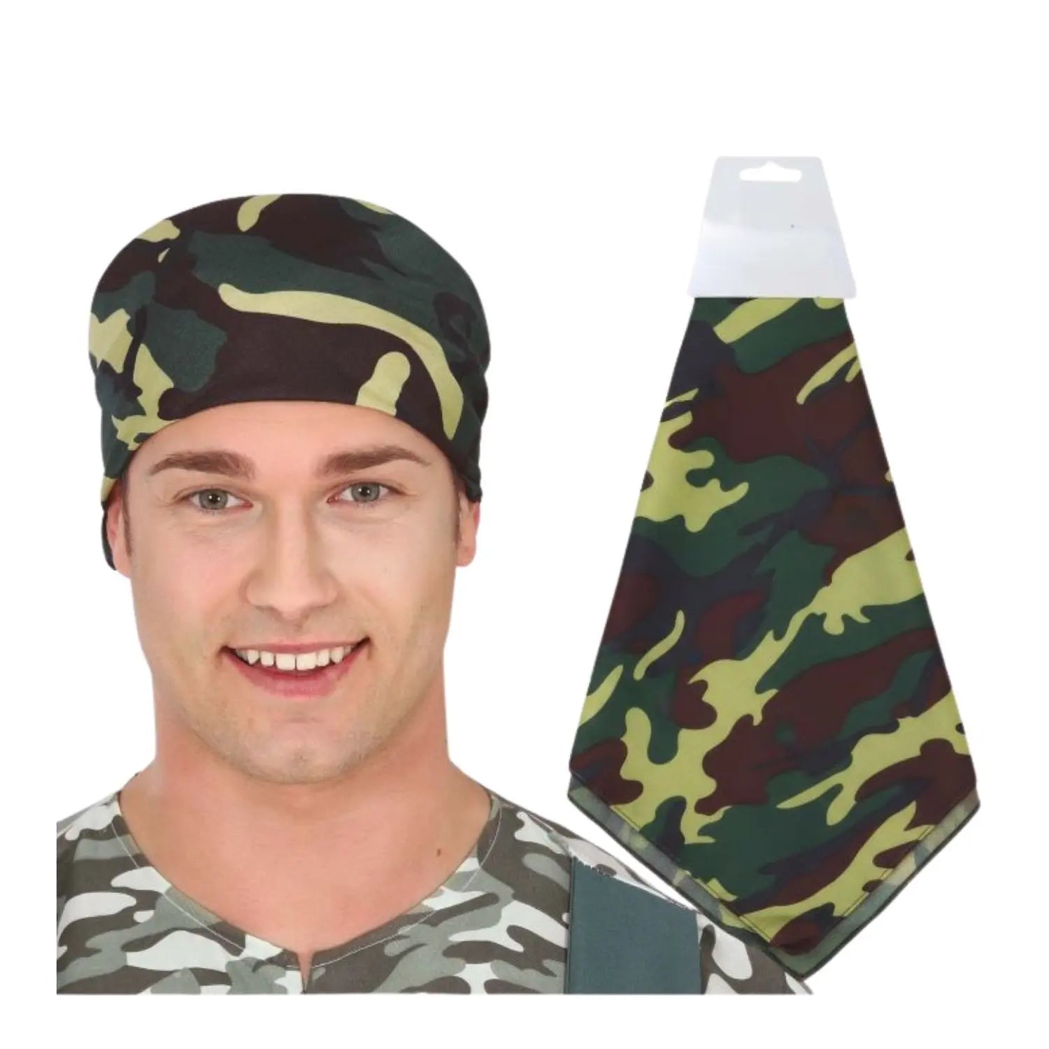 pañuelo de cabeza camuflaje complemento para look militar o de aventura en fiestas temáticas