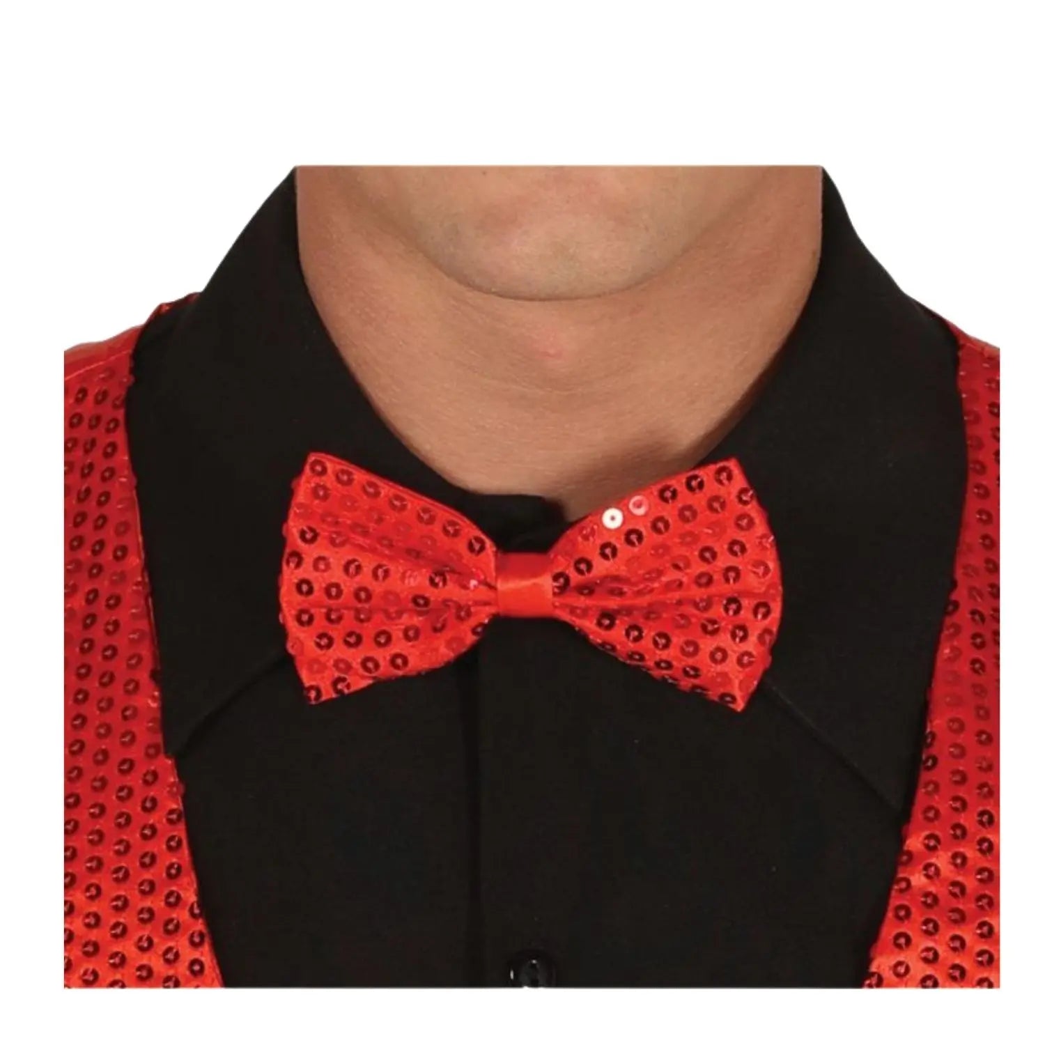 pajarita roja de lentejuelas complemento para look de fiesta o espectáculo brillante