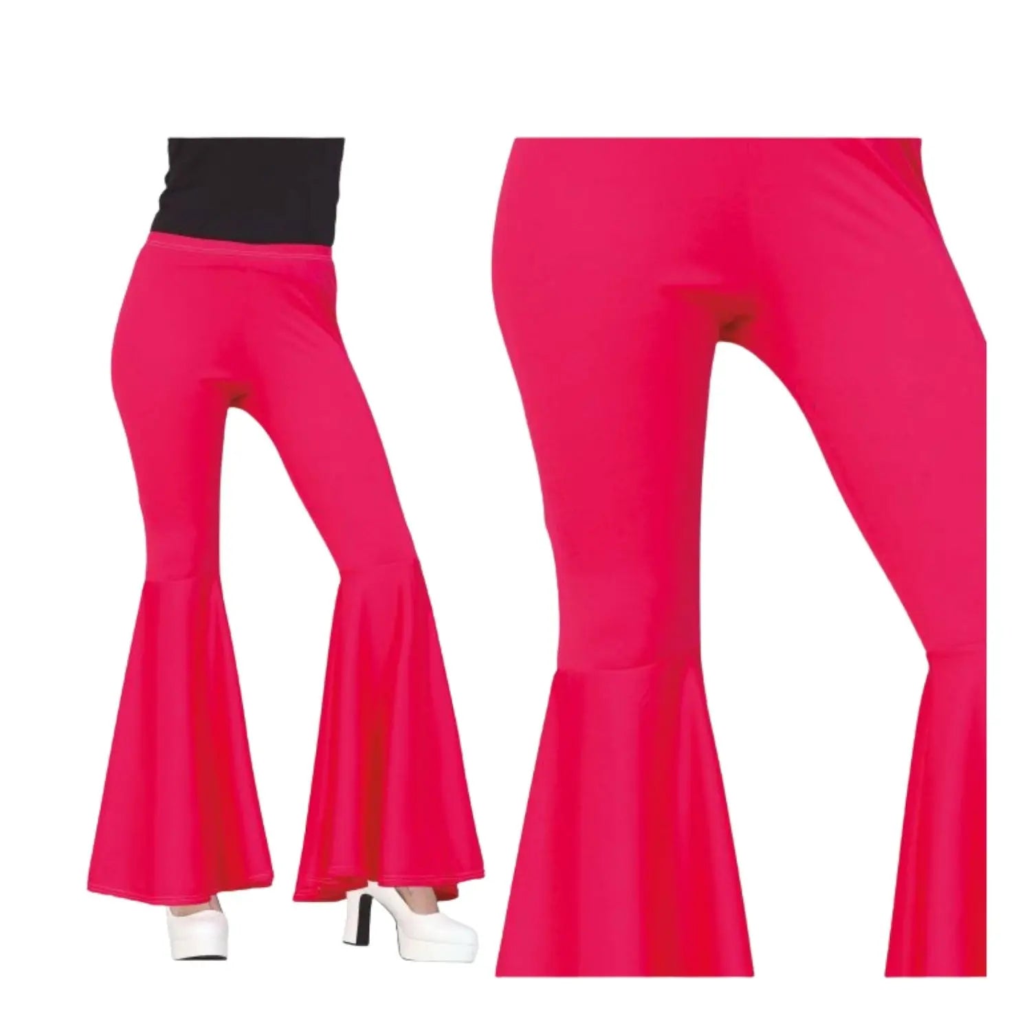 pantalón campana elástico rosa fucsia complemento para look disco o años 70 en fiestas temáticas