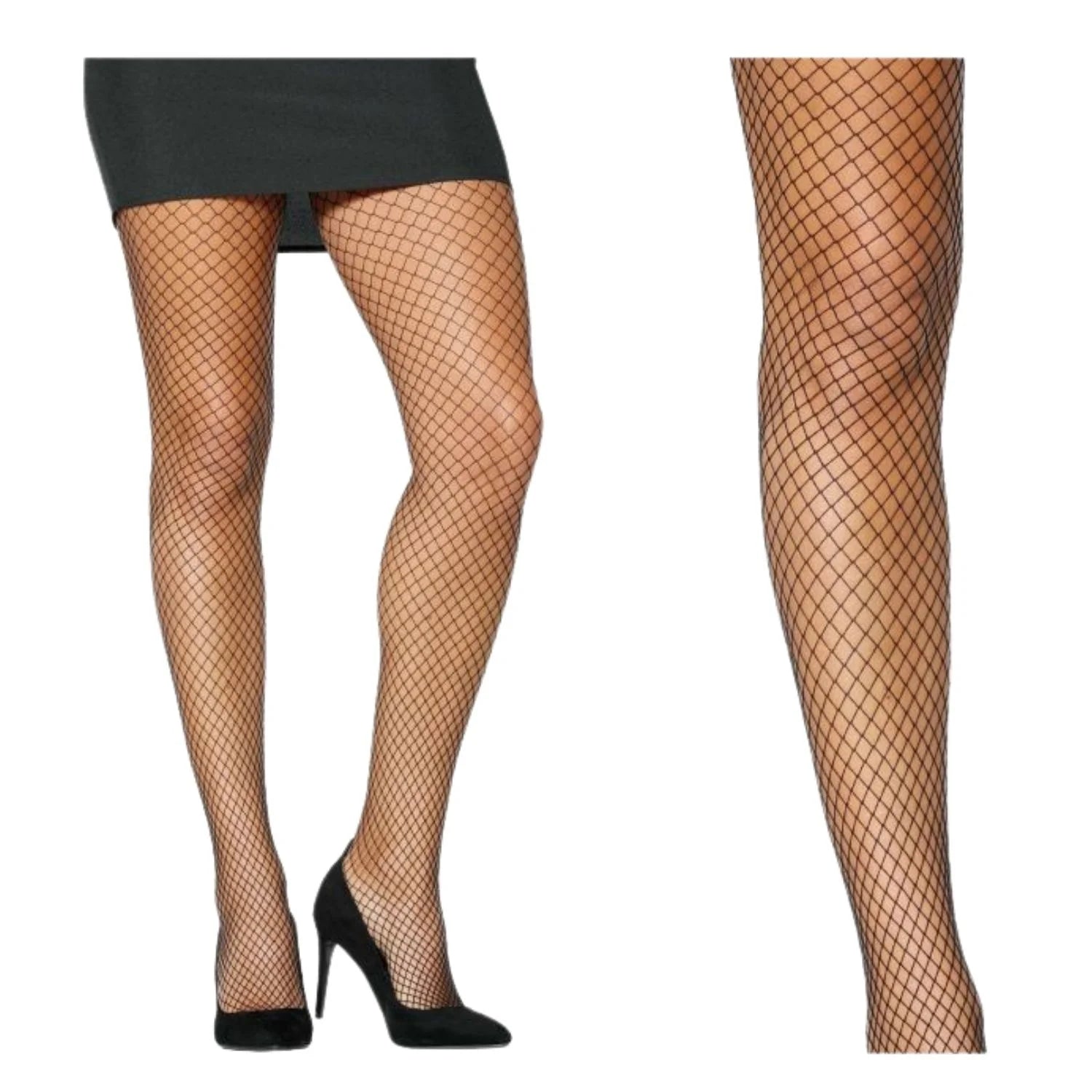Panty de red ancha en negro adulto para disfraz