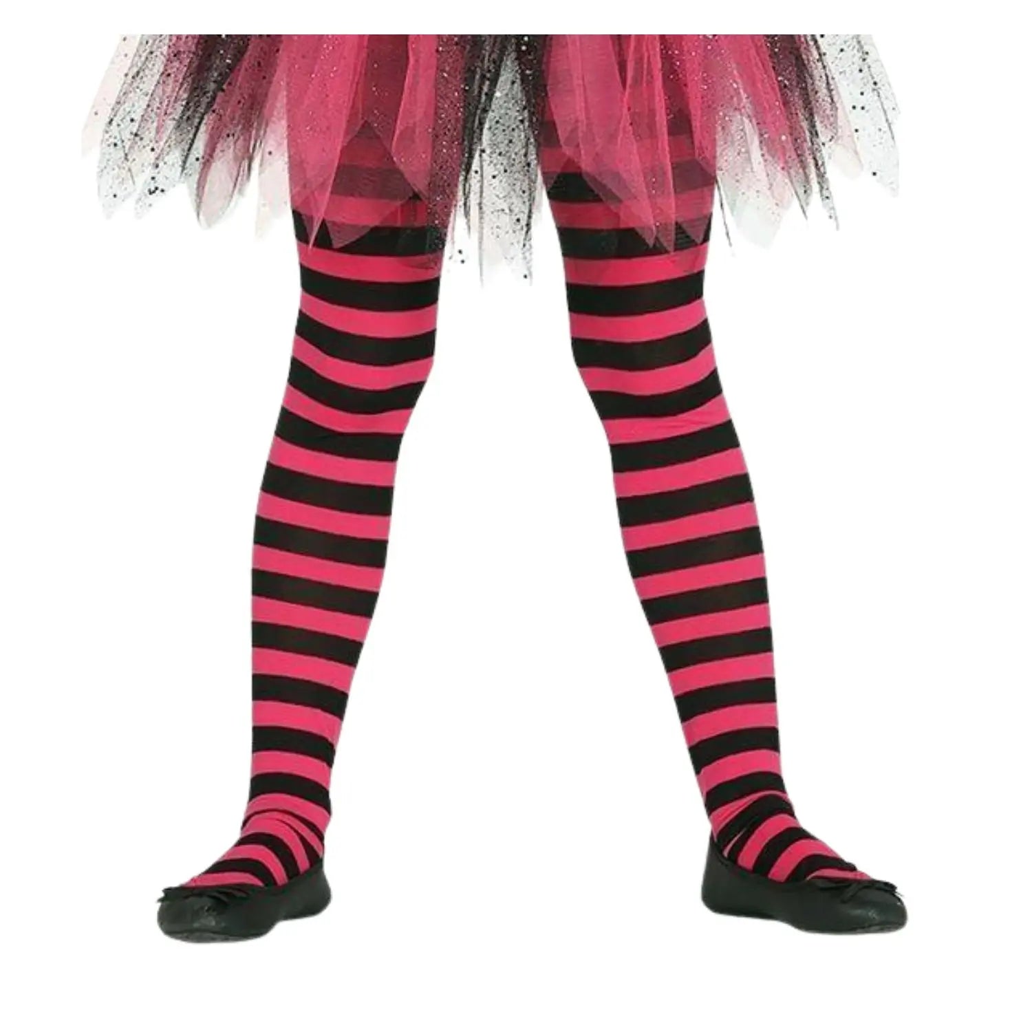 Pantys infantiles de rayas rosas y negras para disfraces de Halloween y Carnaval