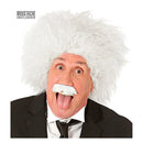 Peluca blanca despeinada con bigote incluido estilo científico Einstein