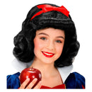 Peluca Blancanieves infantil con cabello negro y lazo rojo