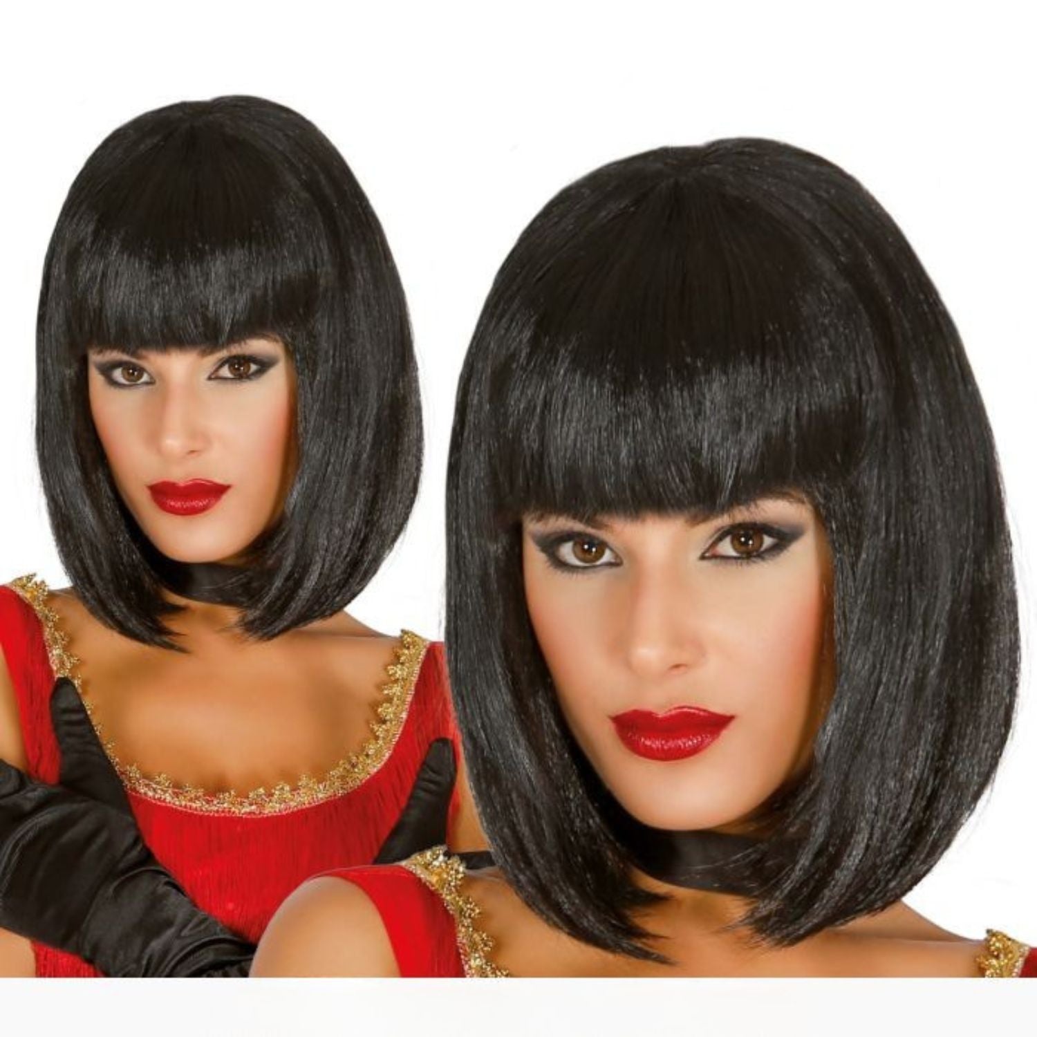 Peluca egipcia negra con flequillo estilo Cleopatra para disfraz