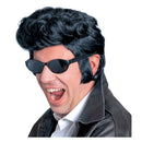 Peluca negra estilo rey del rock con tupé para disfraz