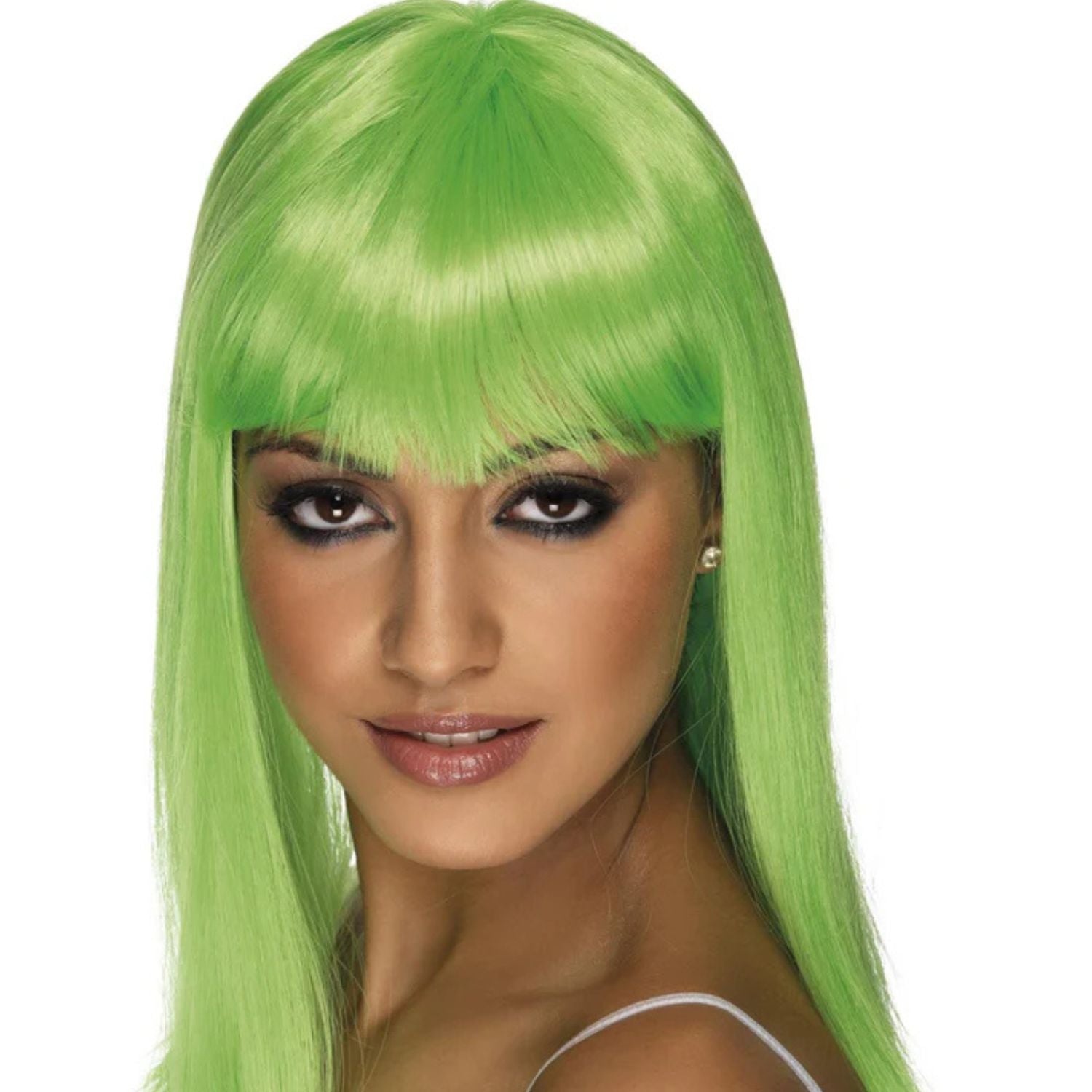 Peluca verde neón estilo glamour para disfraz