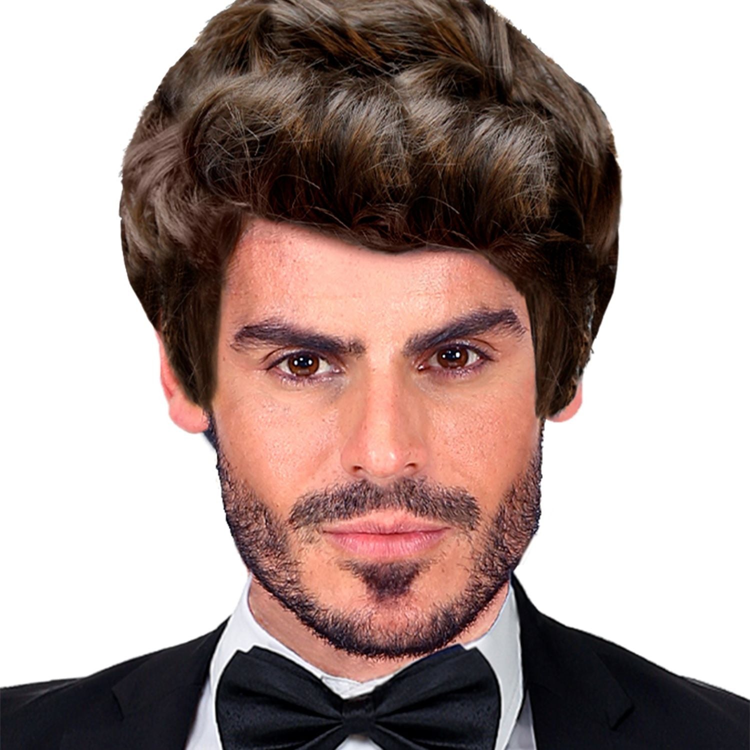 Peluca castaña estilo elegante para disfraz hombre