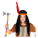 Peluca indio infantil negra con cinta para la cabeza y pluma roja