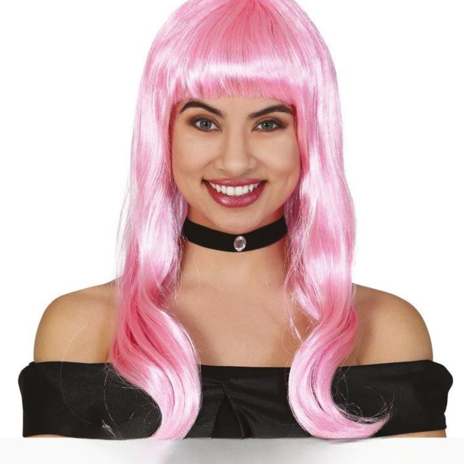 Peluca rosa ondulada de melena larga para disfraz