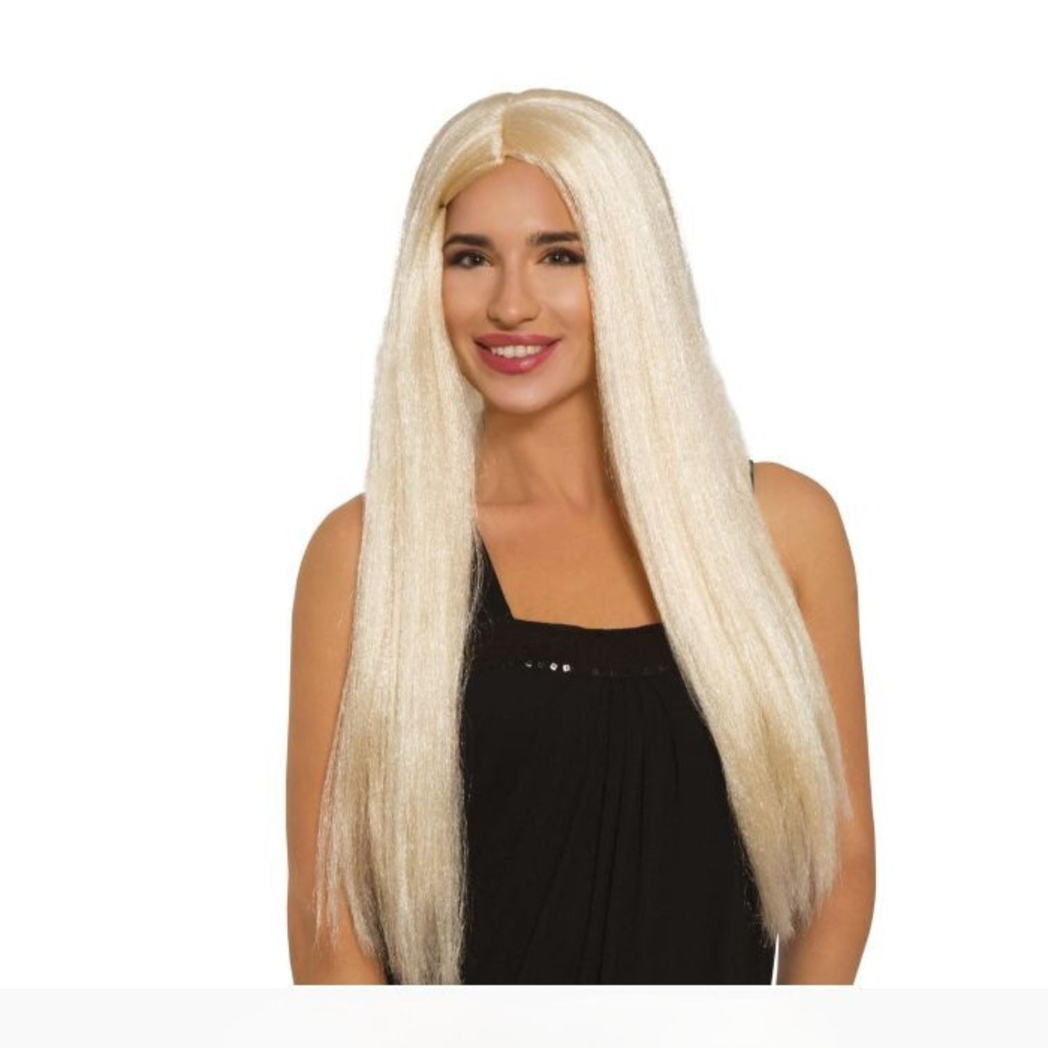 Peluca de melena larga rubia lisa para disfraz adulto