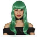 Peluca verde con flequillo y melena larga para disfraz
