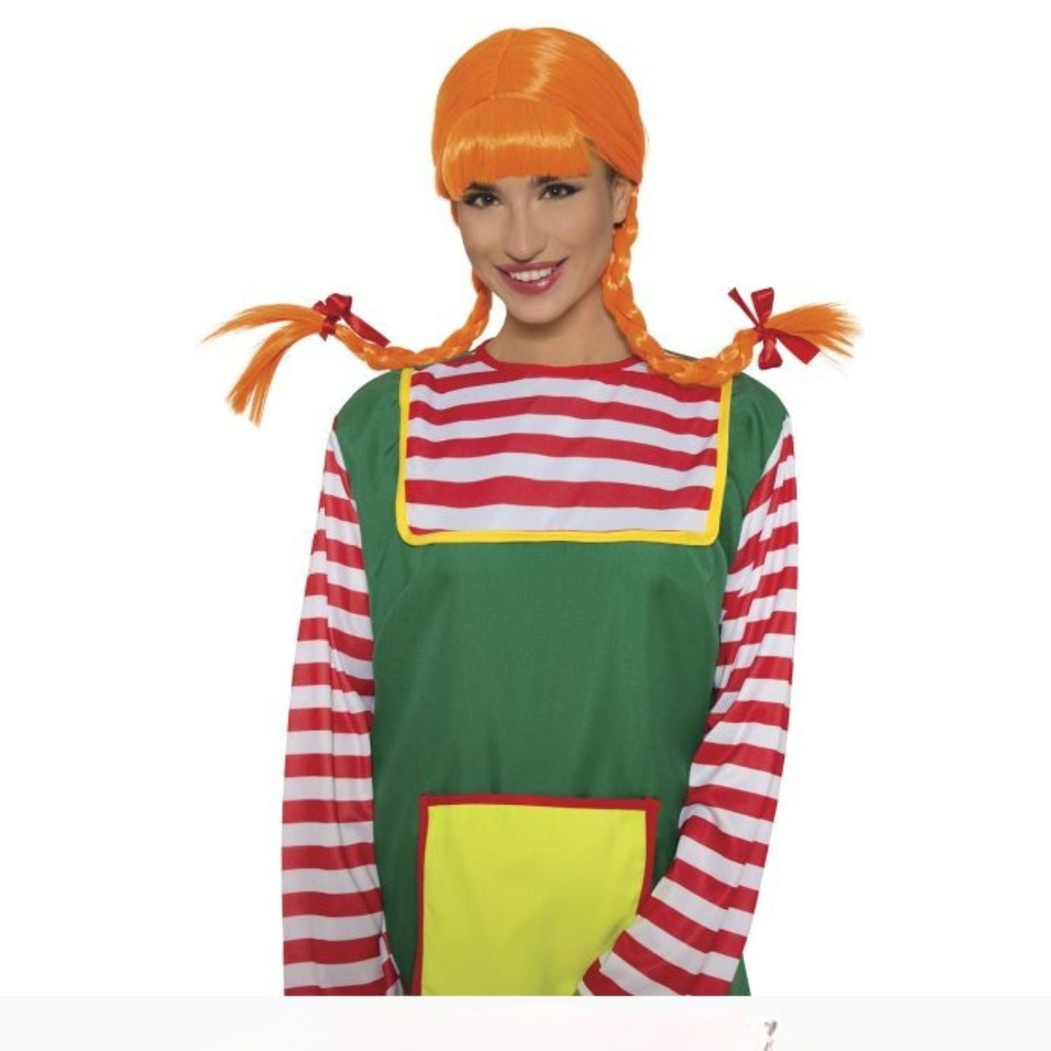Peluca naranja con trenzas estilo infantil para disfraz adulto
