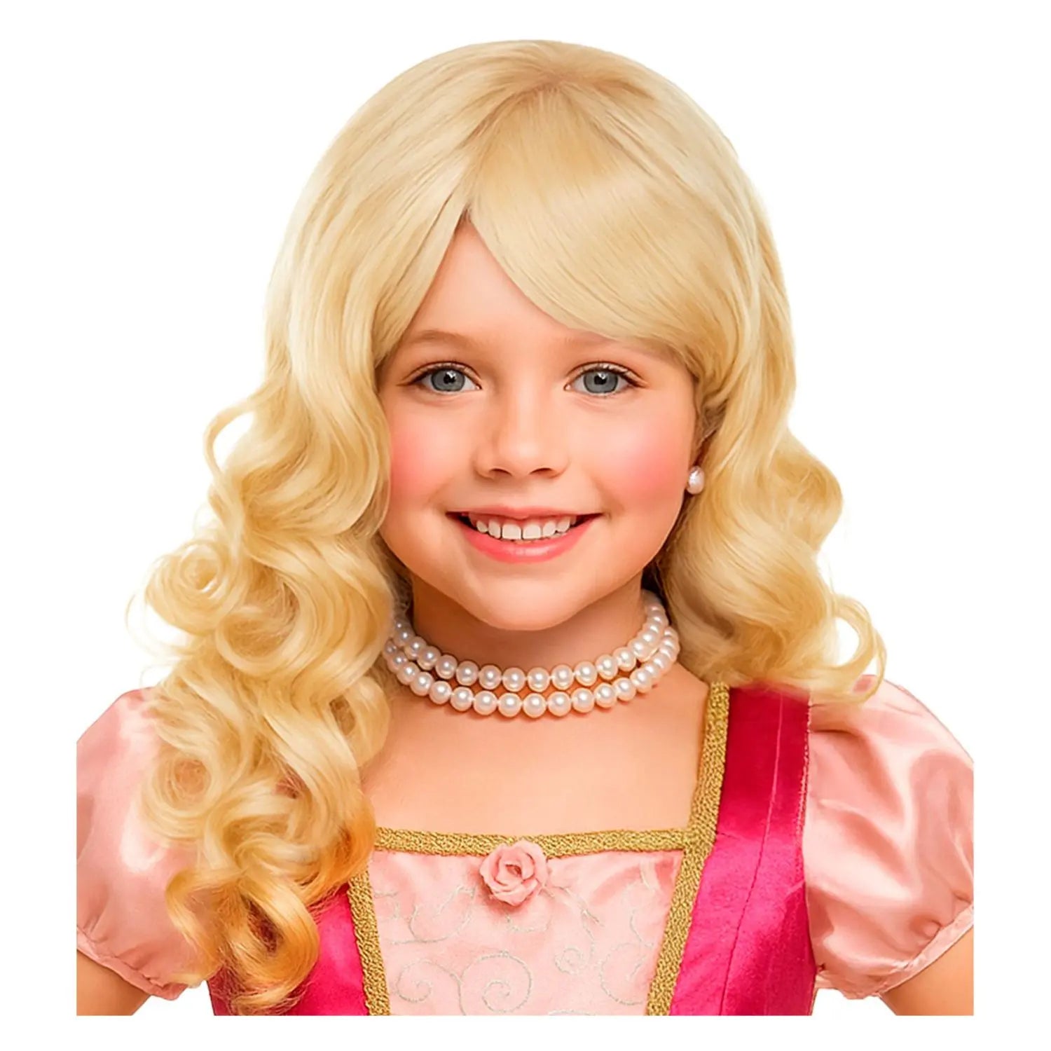 Peluca princesa infantil rubia con cabello largo ondulado y rizos