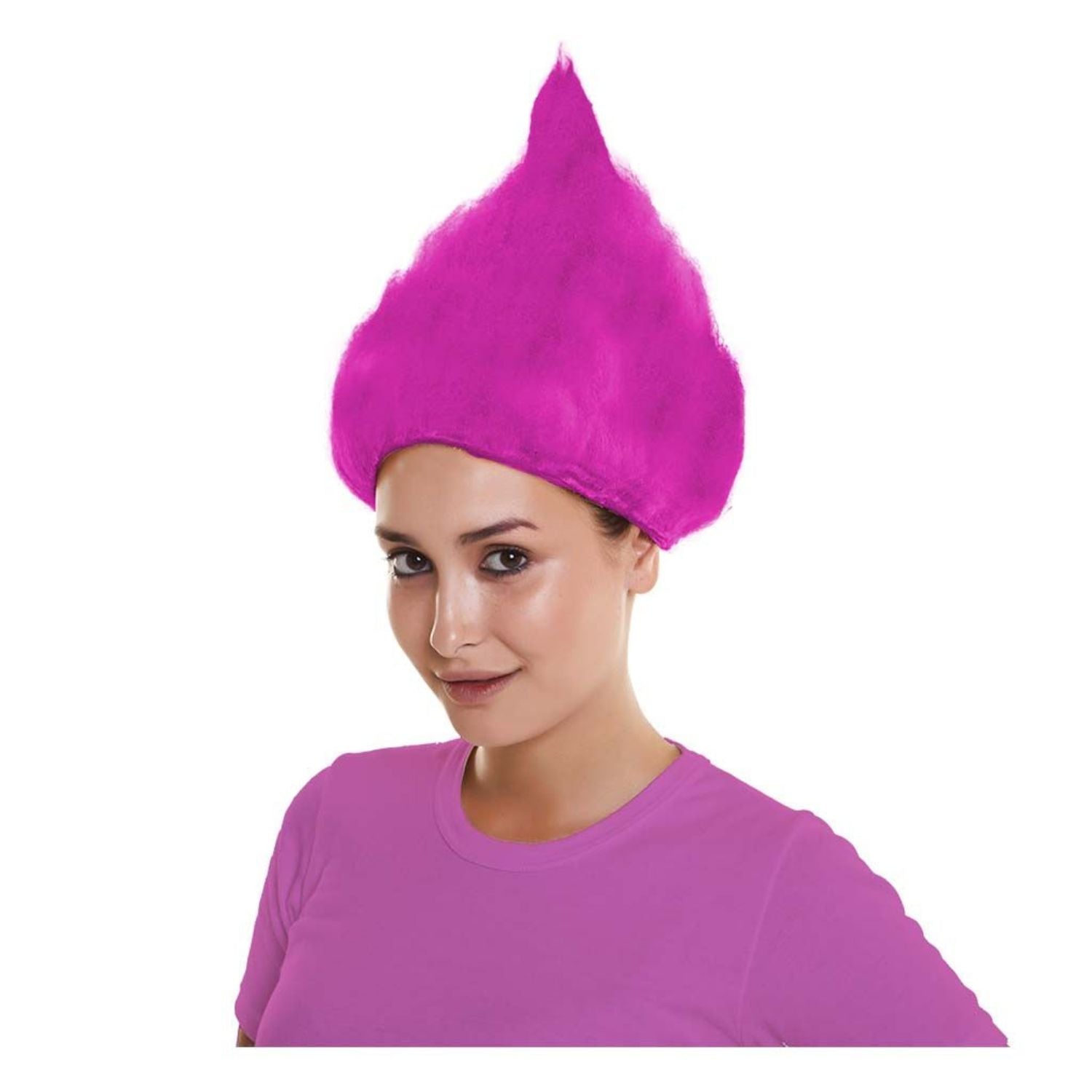 Peluca rosa alta estilo troll para disfraz divertido