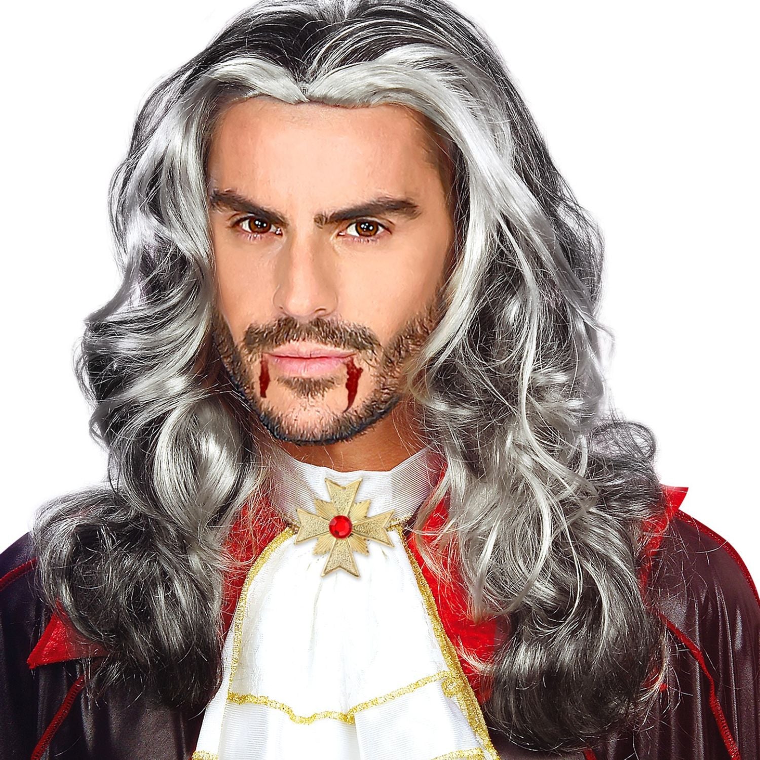 Peluca larga con mechas canosas estilo vampiro para Halloween