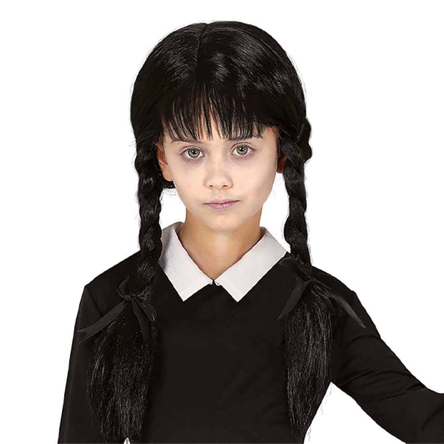 Peluca infantil con trenzas y flequillo para disfraz