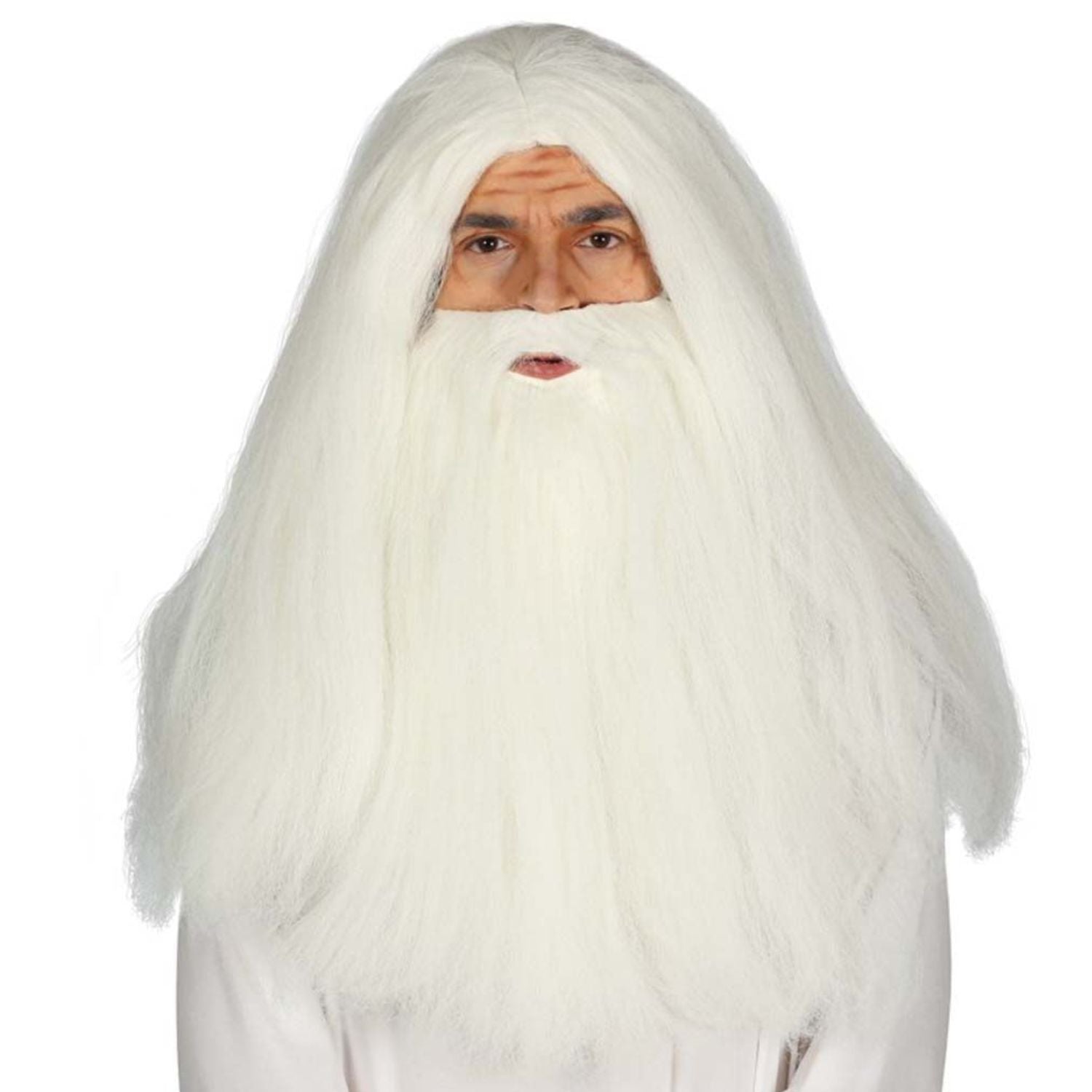 Conjunto peluca, barba y bigote blanco largo para disfraz navideño