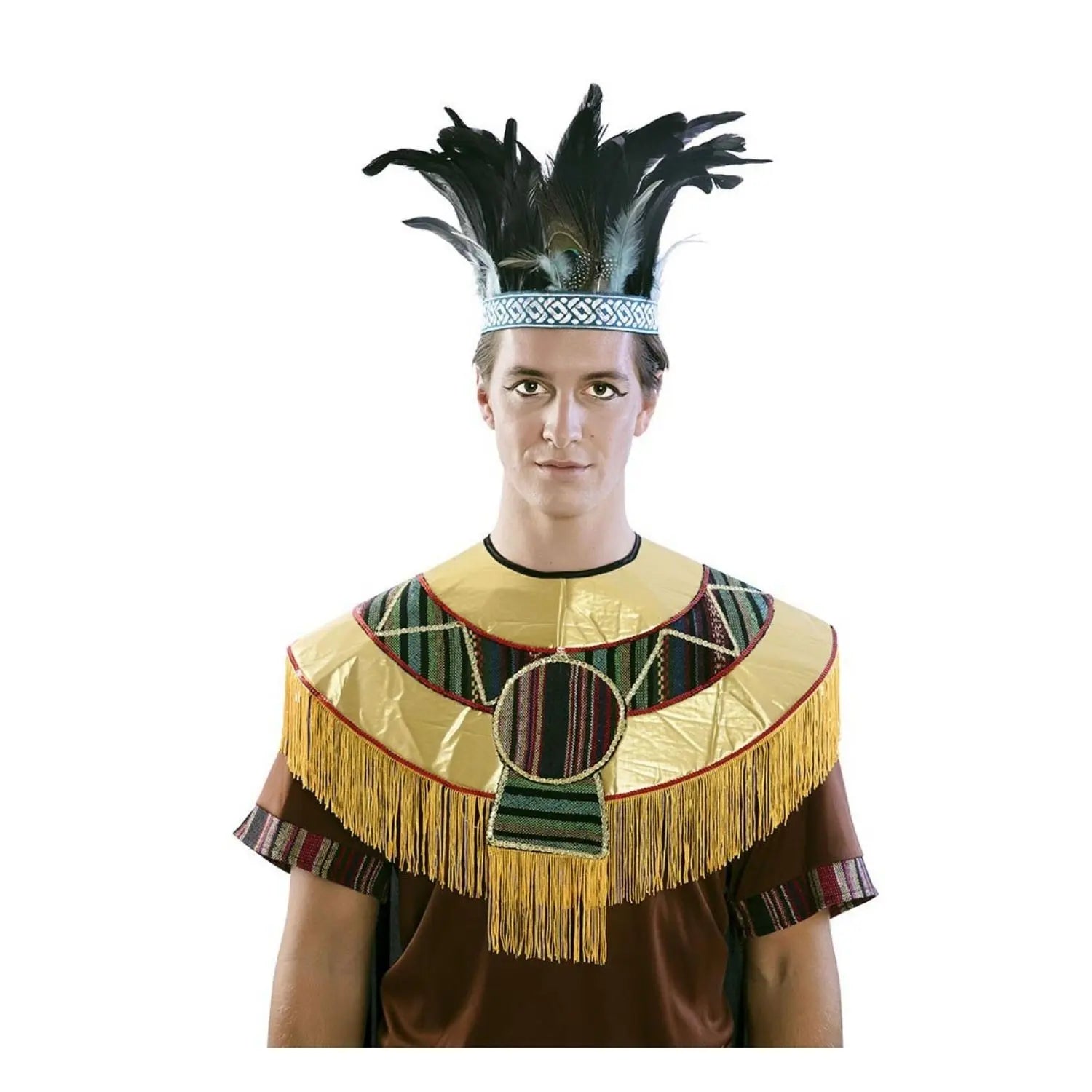 penacho azteca con plumas negras para look indigena o guerrero en fiestas tematicas