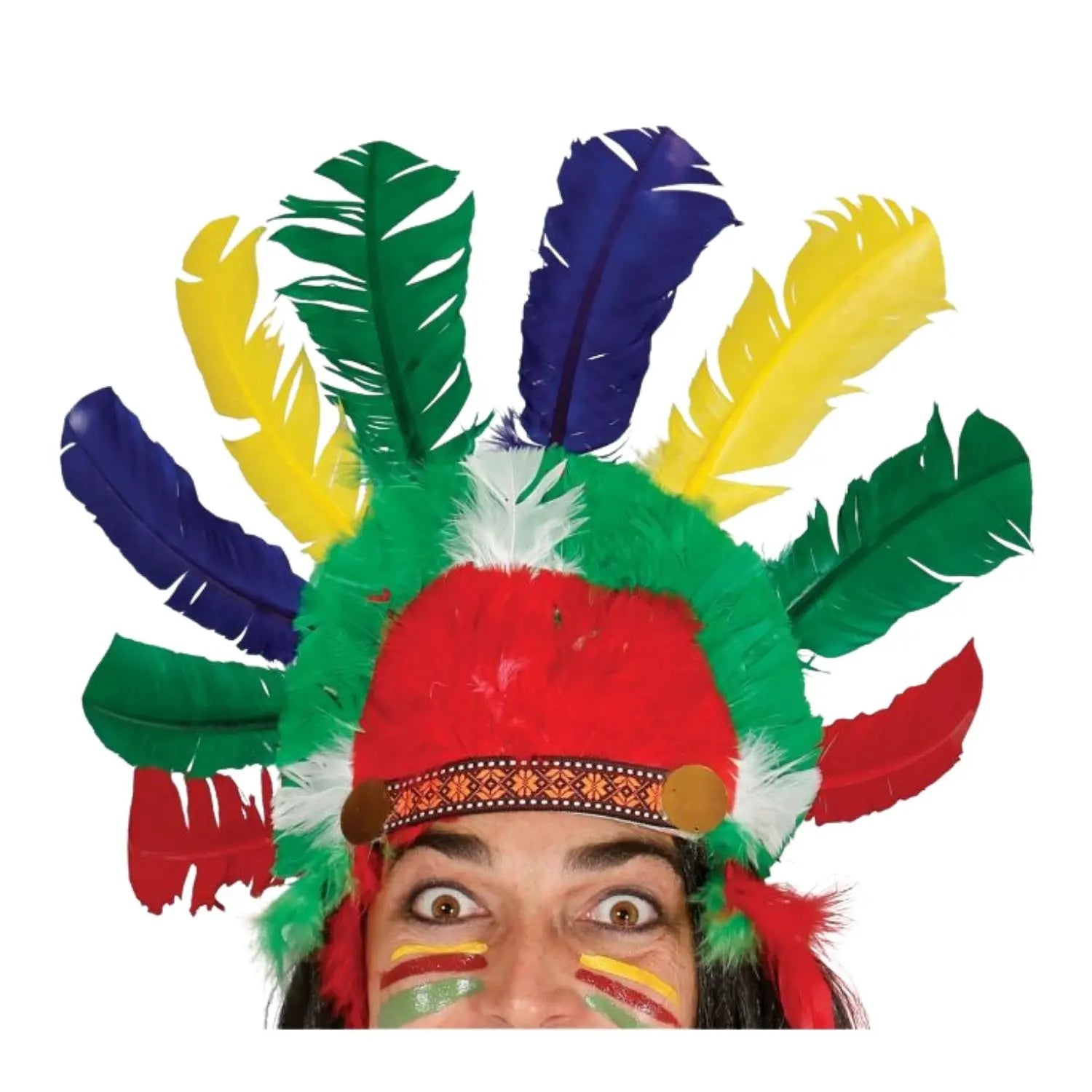 penacho indio con plumas de colores complemento para look tribal en Carnaval o fiestas temáticas