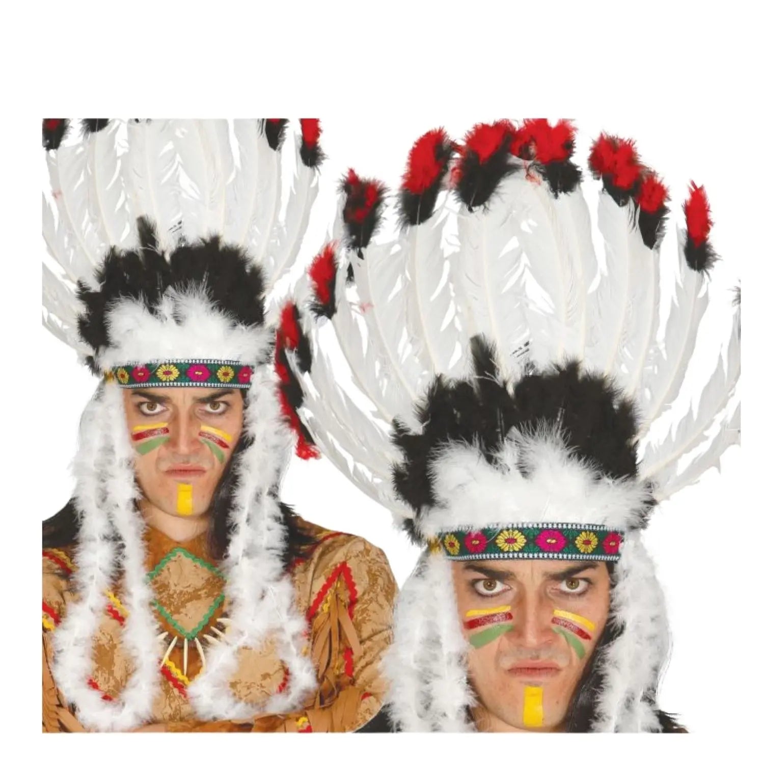 penacho de plumas jefe indio complemento para look tribal en Carnaval o fiestas temáticas
