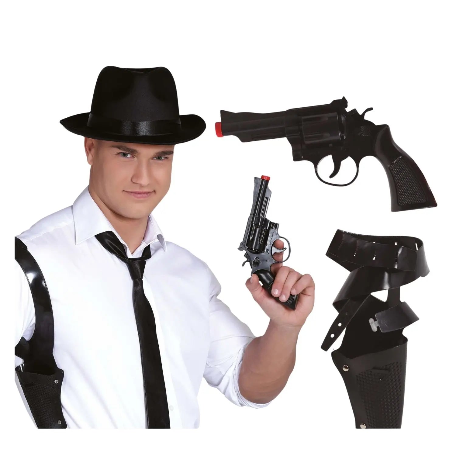 pistola 25 cm con sobaquera accesorio para disfraz de policia carnaval