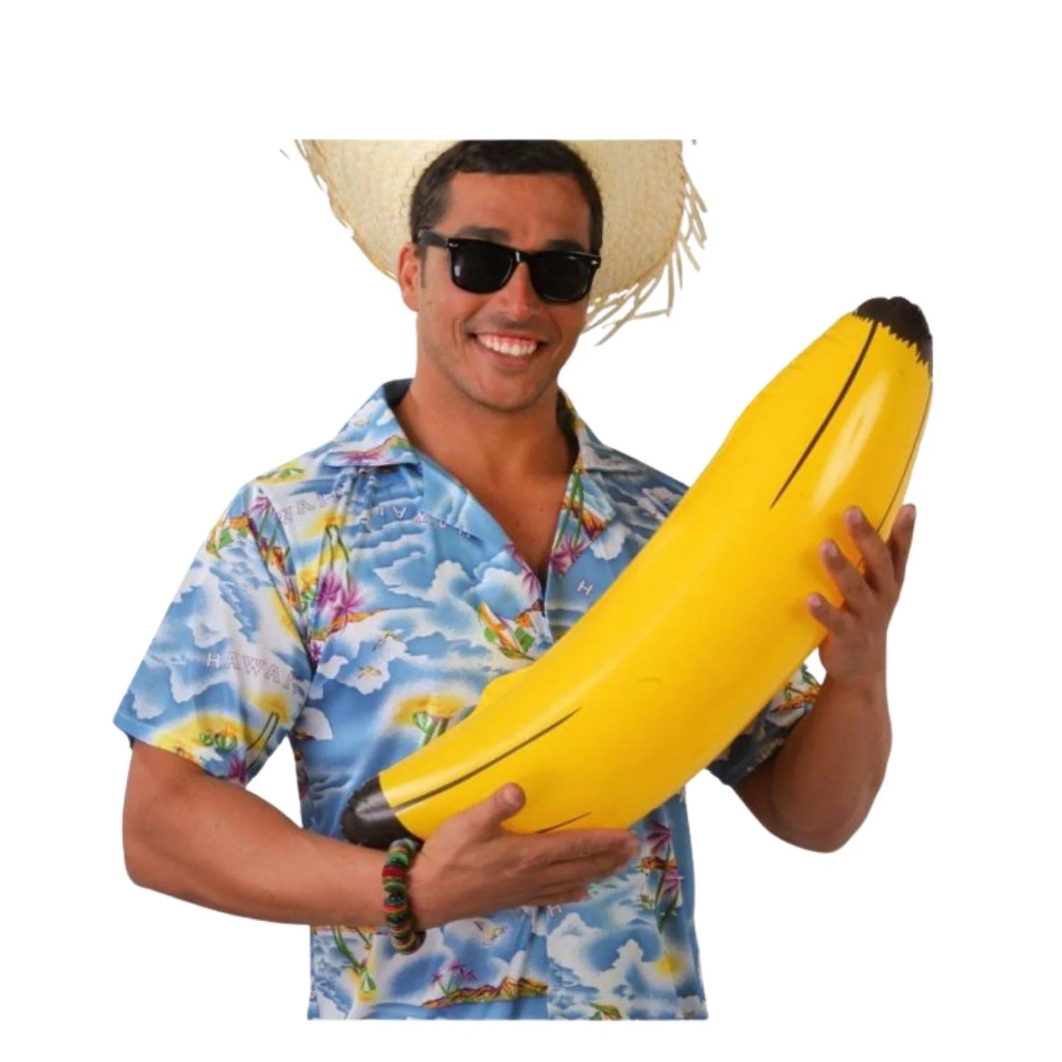 plátano hinchable tropical de 70 cm accesorio divertido para fiestas y look veraniego