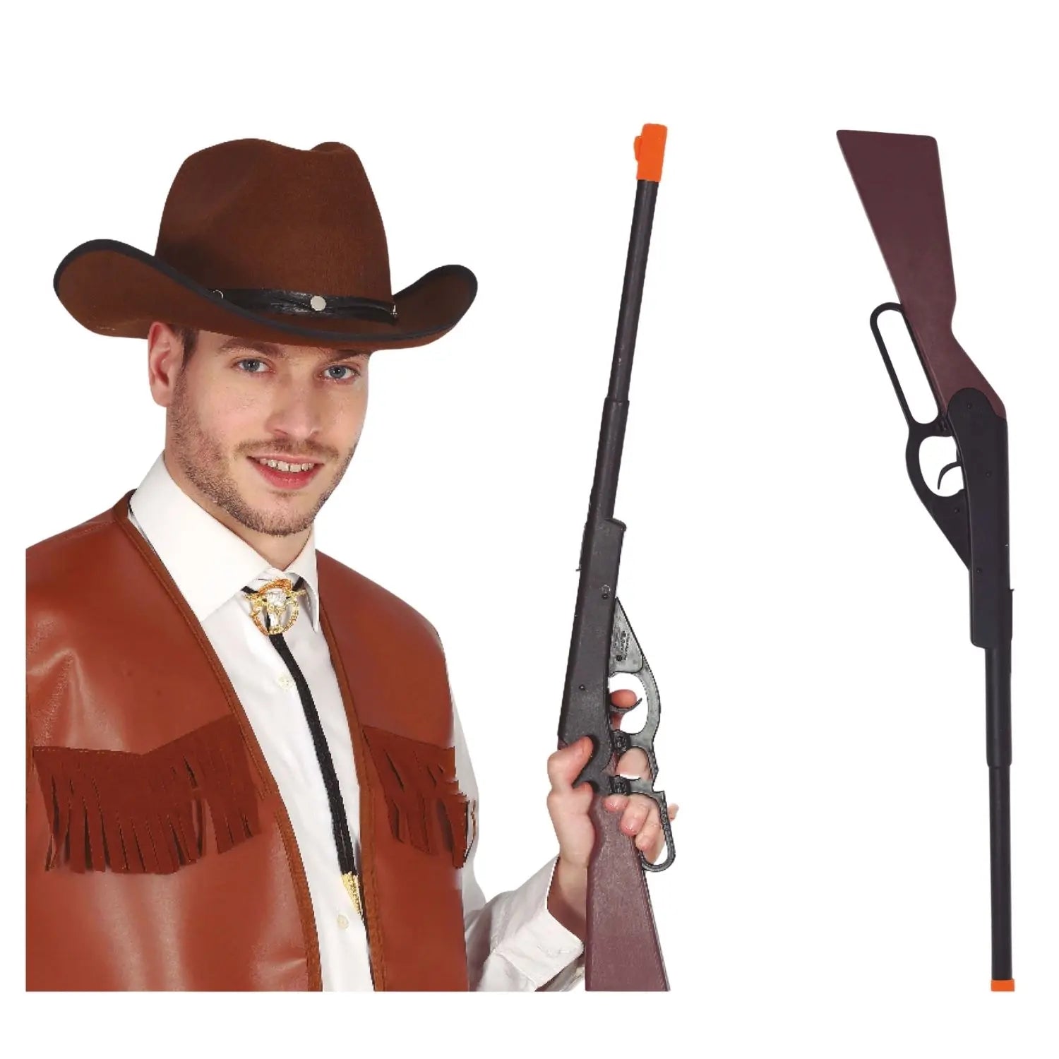 Rifle de cowboy de 65 cm accesorio para disfraz de vaquero del oeste