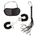 set dominatrix negro con esposas antifaz y látigo complemento para look atrevido o fiesta temática