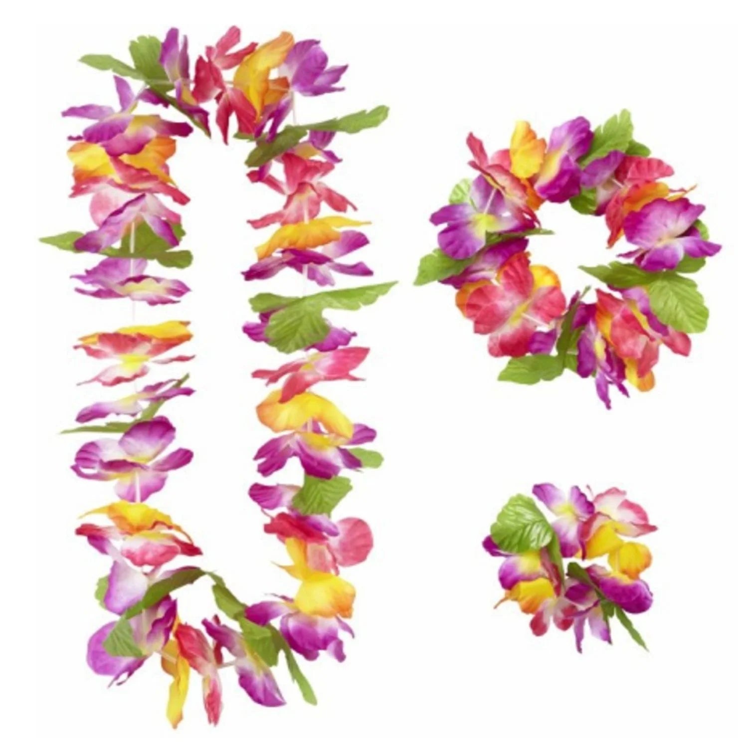 Set hawaiano de flores de lujo para completar disfraces tropicales y fiestas temáticas