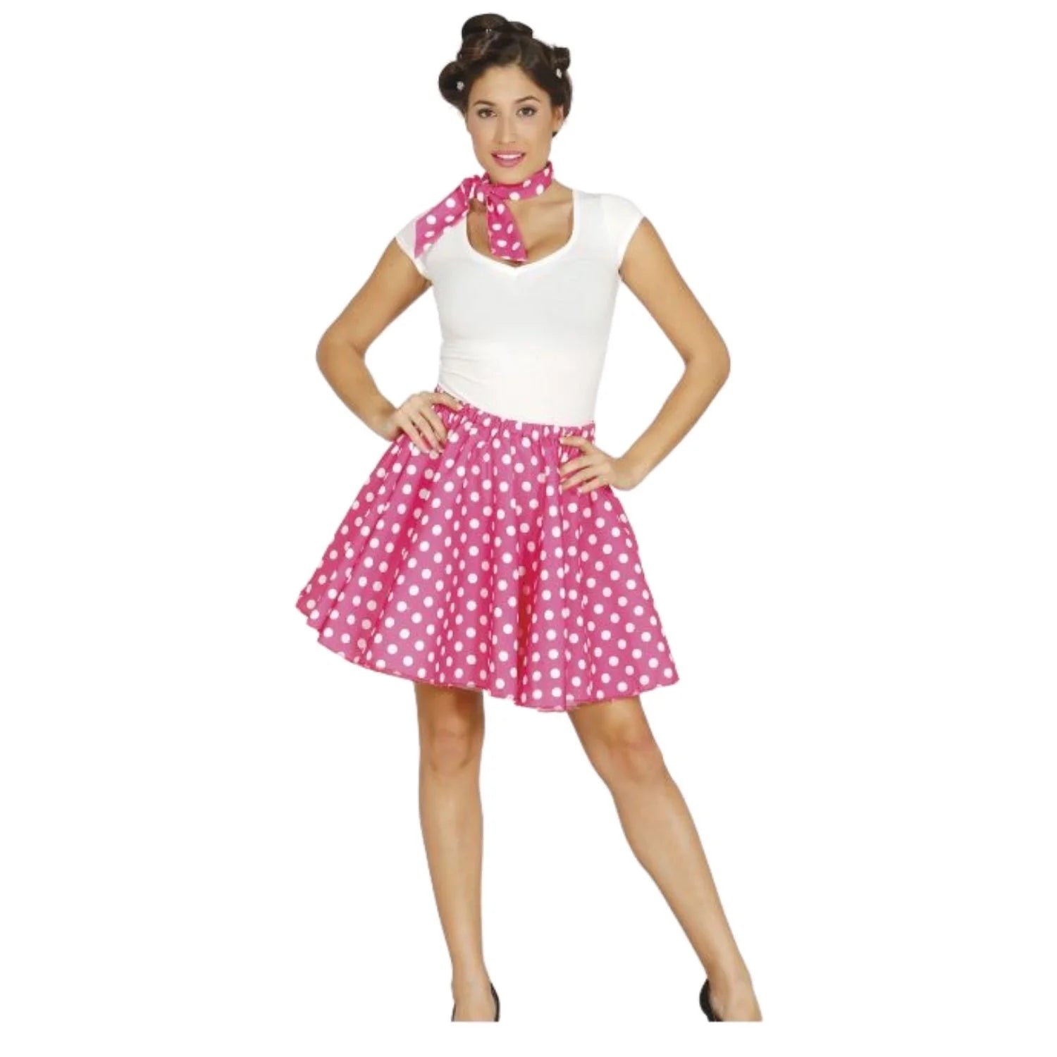 Set Pin Up rosa para mujer con falda y pañuelo retro