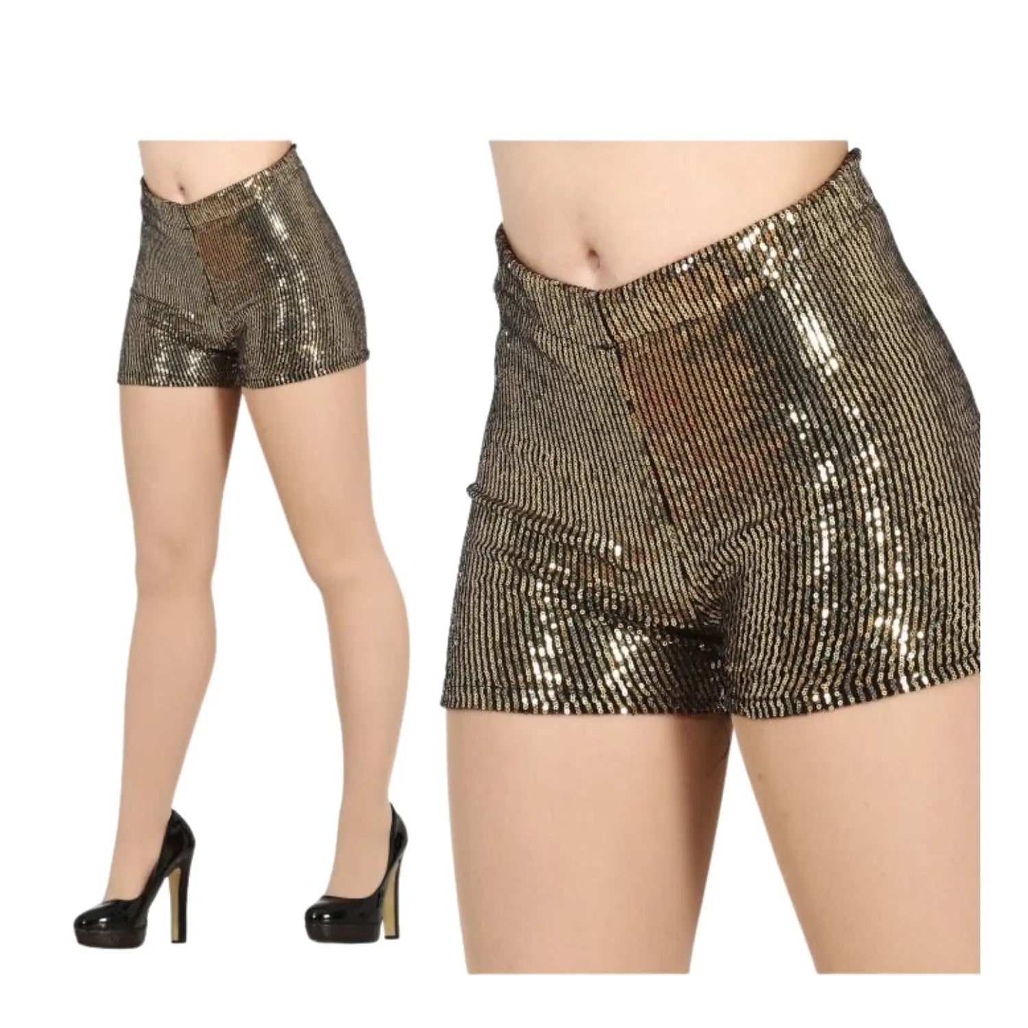 shorts de lentejuelas oro complemento para look disco o glamour en fiestas temáticas