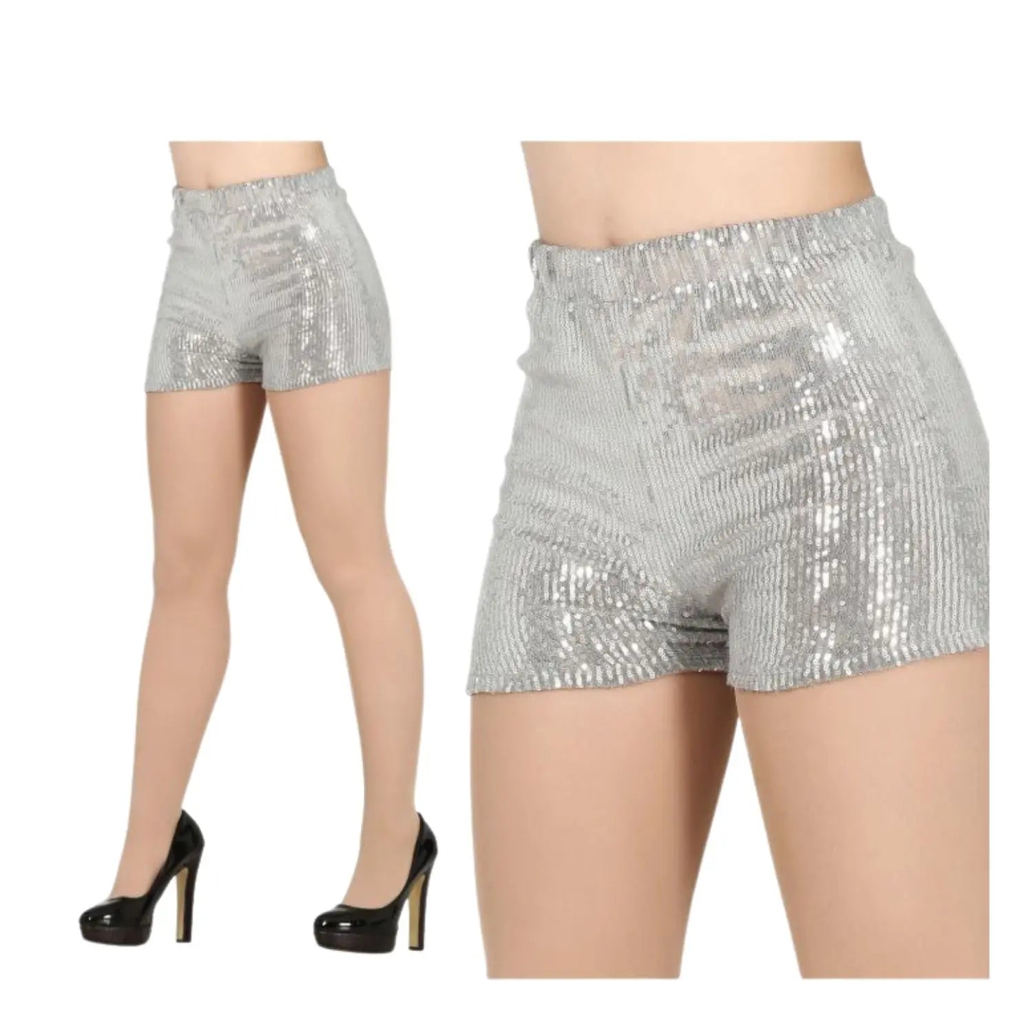 shorts de lentejuelas plata complemento para look disco o glamour en fiestas temáticas