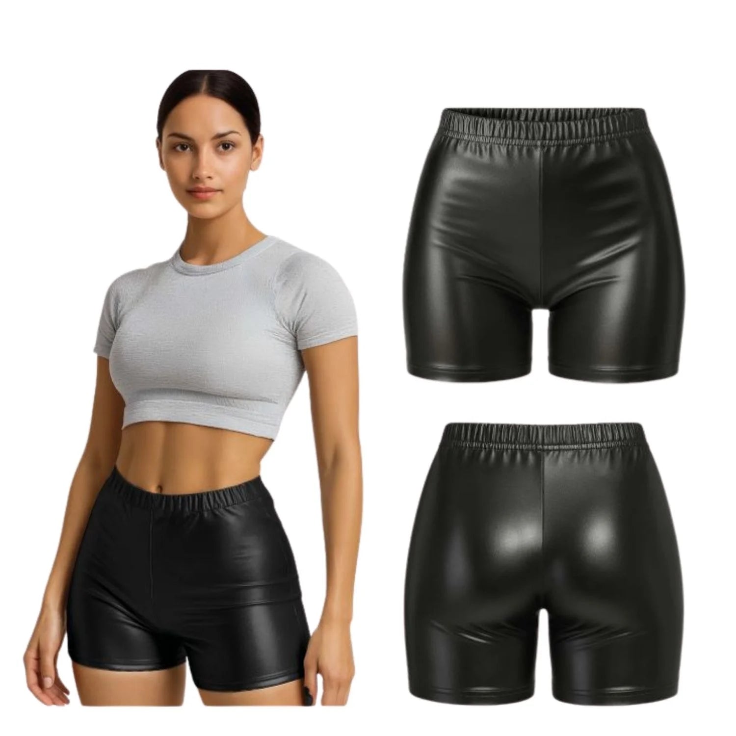 Shorts metálicos negro adulta para Carnaval y fiestas disco