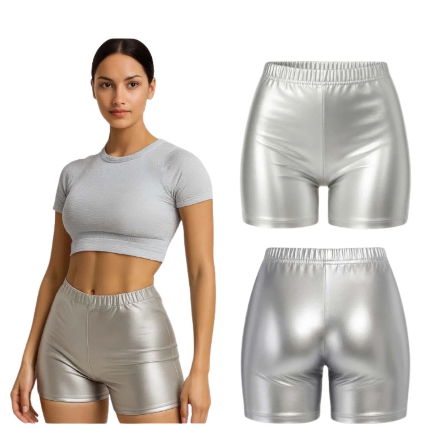 Shorts metálicos plata adulta para Carnaval y fiestas temáticas