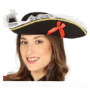 sombrero pirata mujer lujo con encaje y lazo rojo complemento disfraz pirata