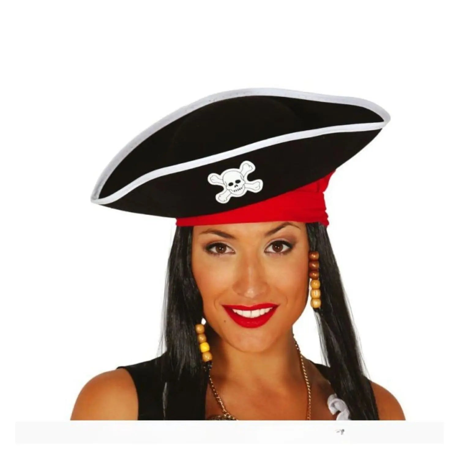sombrero pirata negro de fieltro con calavera complemento disfraz pirata
