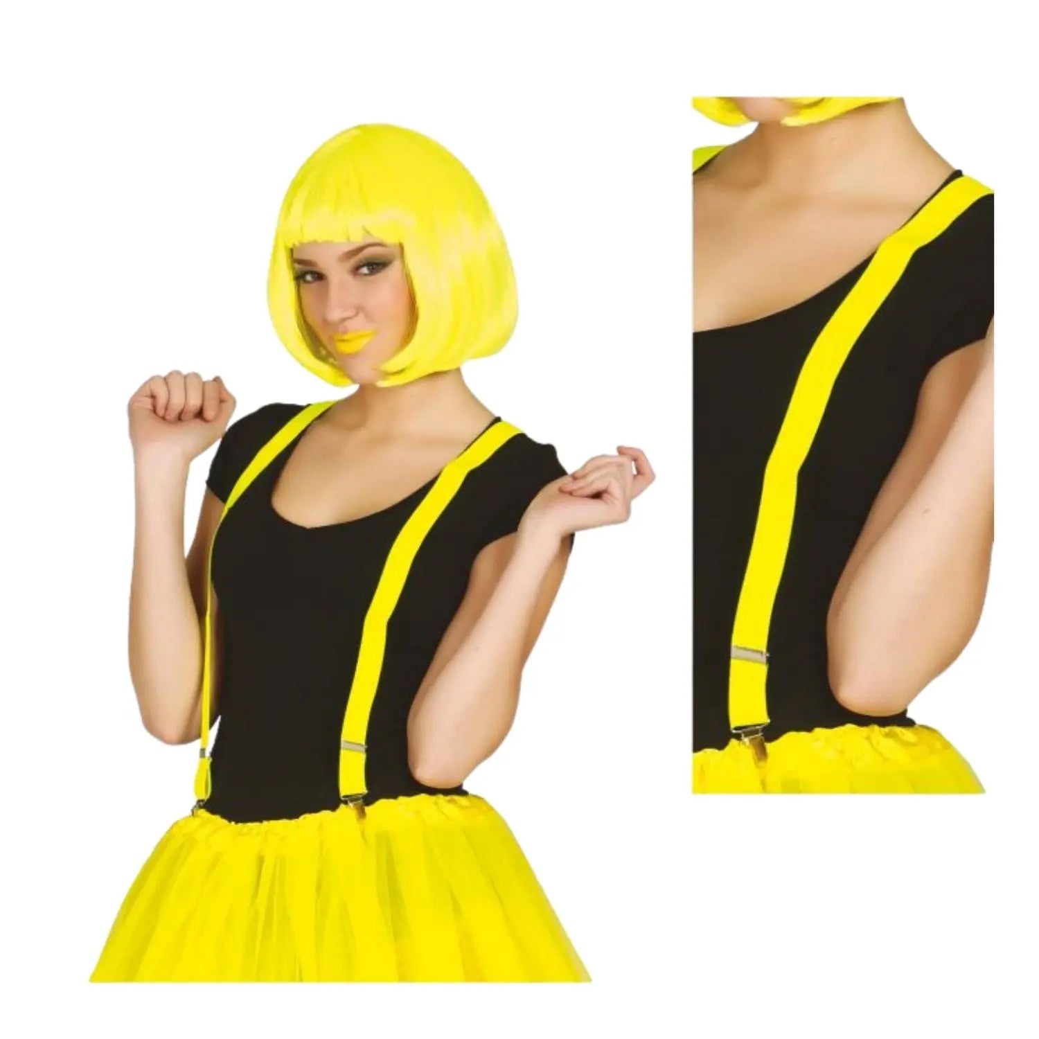 tirantes amarillo neón complemento para look años 80 o fiesta temática llamativa