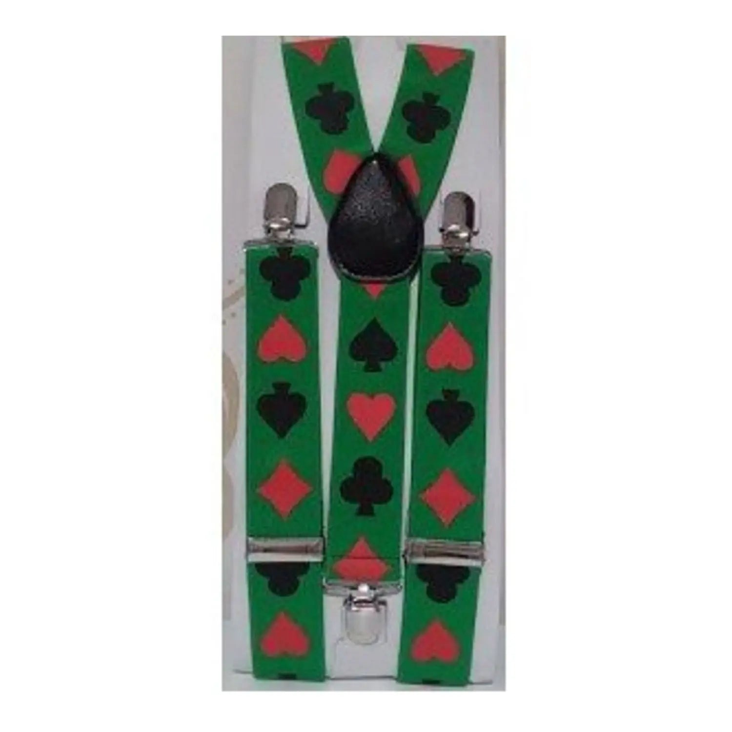tirantes verdes con símbolos de cartas de póker complemento para look de casino o fiesta temática