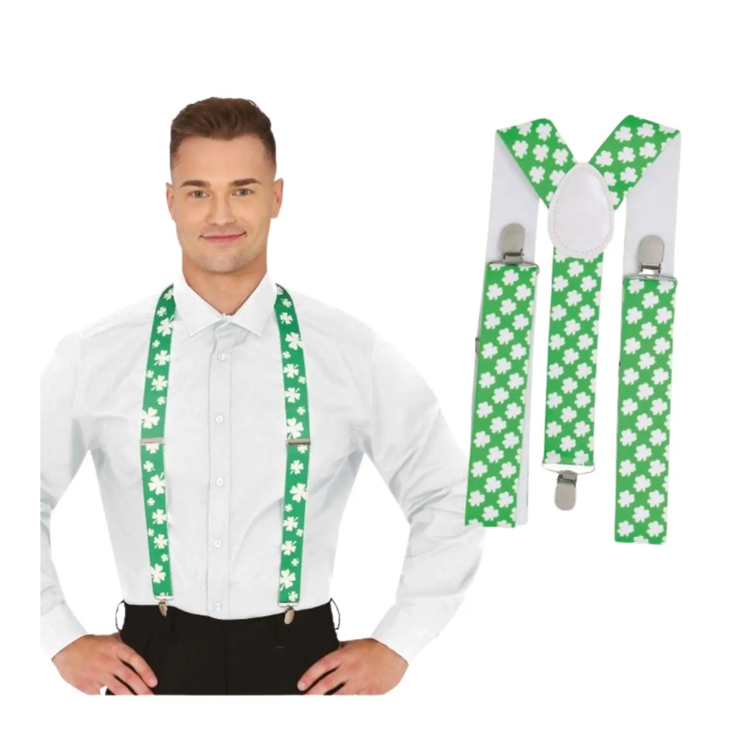 irantes verdes con tréboles complemento para look St Patrick o fiesta irlandesa