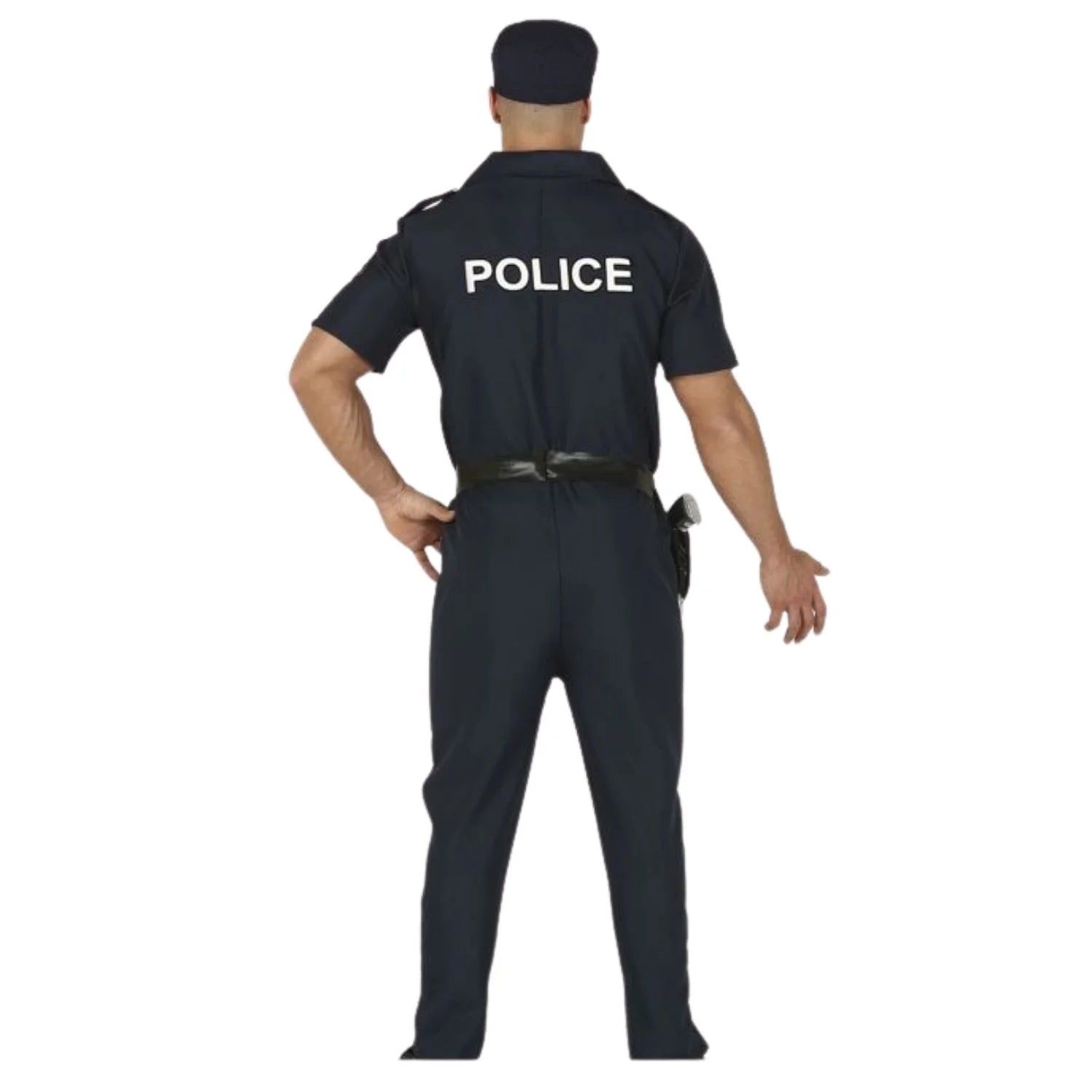 Adulto con disfraz policía para fiestas temáticas