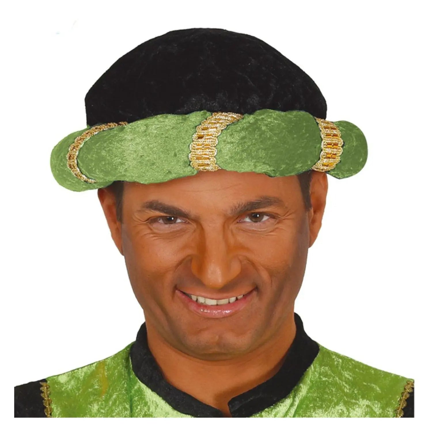 Turbante de paje verde medieval para disfraz de carnaval