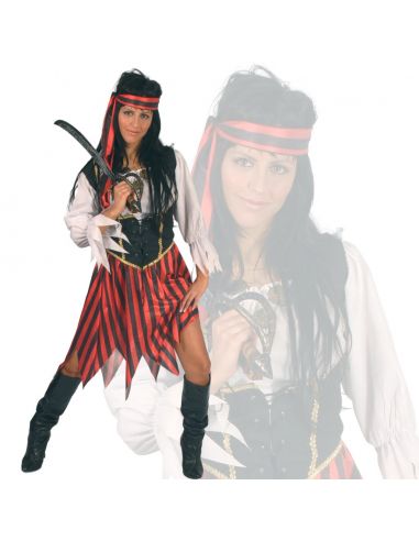 Disfraz Mujer Pirata con falda a rayas