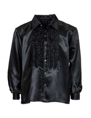 Camisa Raso con chorreras en negro Tienda de disfraces online - Mercadisfraces