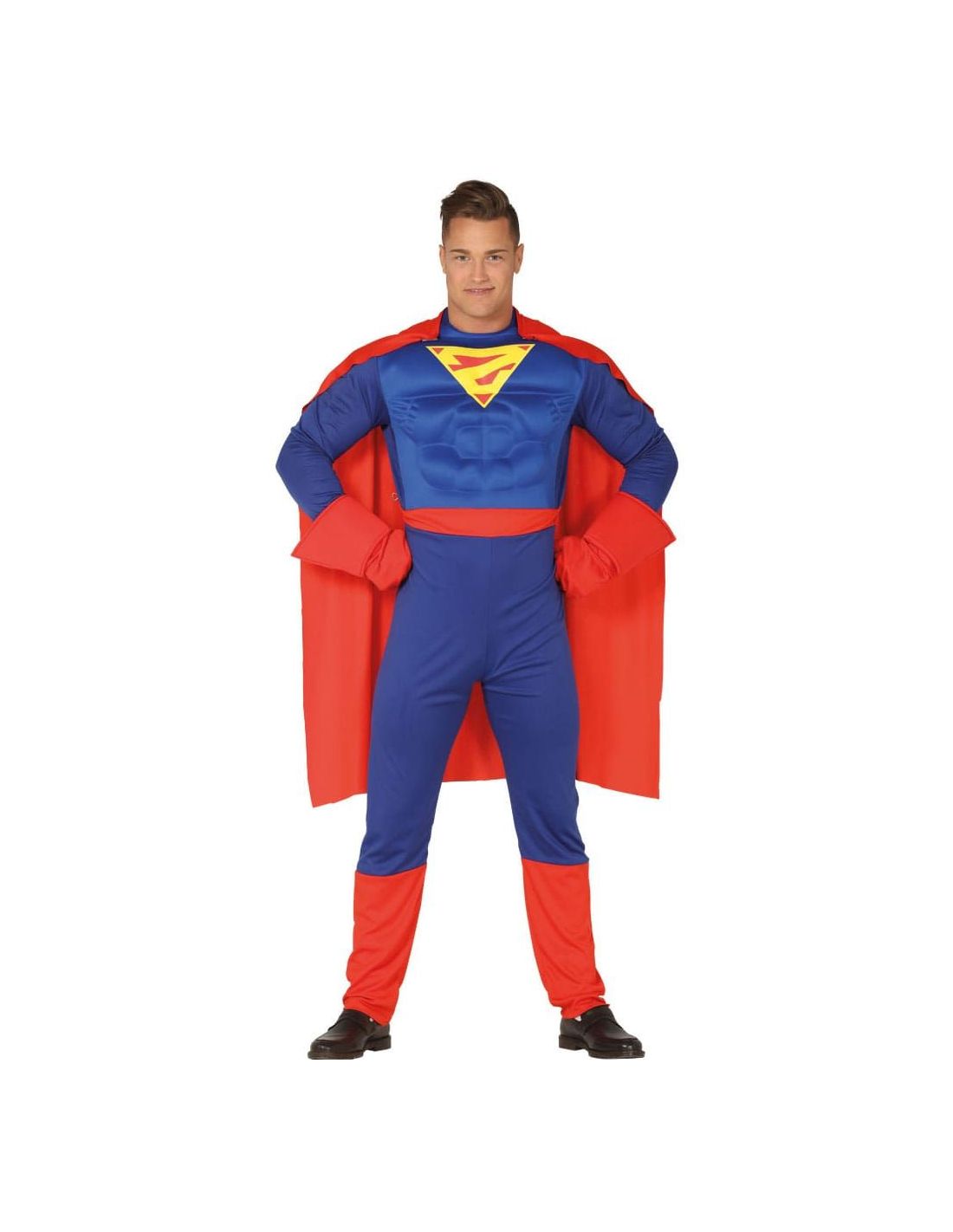 Disfraz de superhéroe musculoso con capa para niño