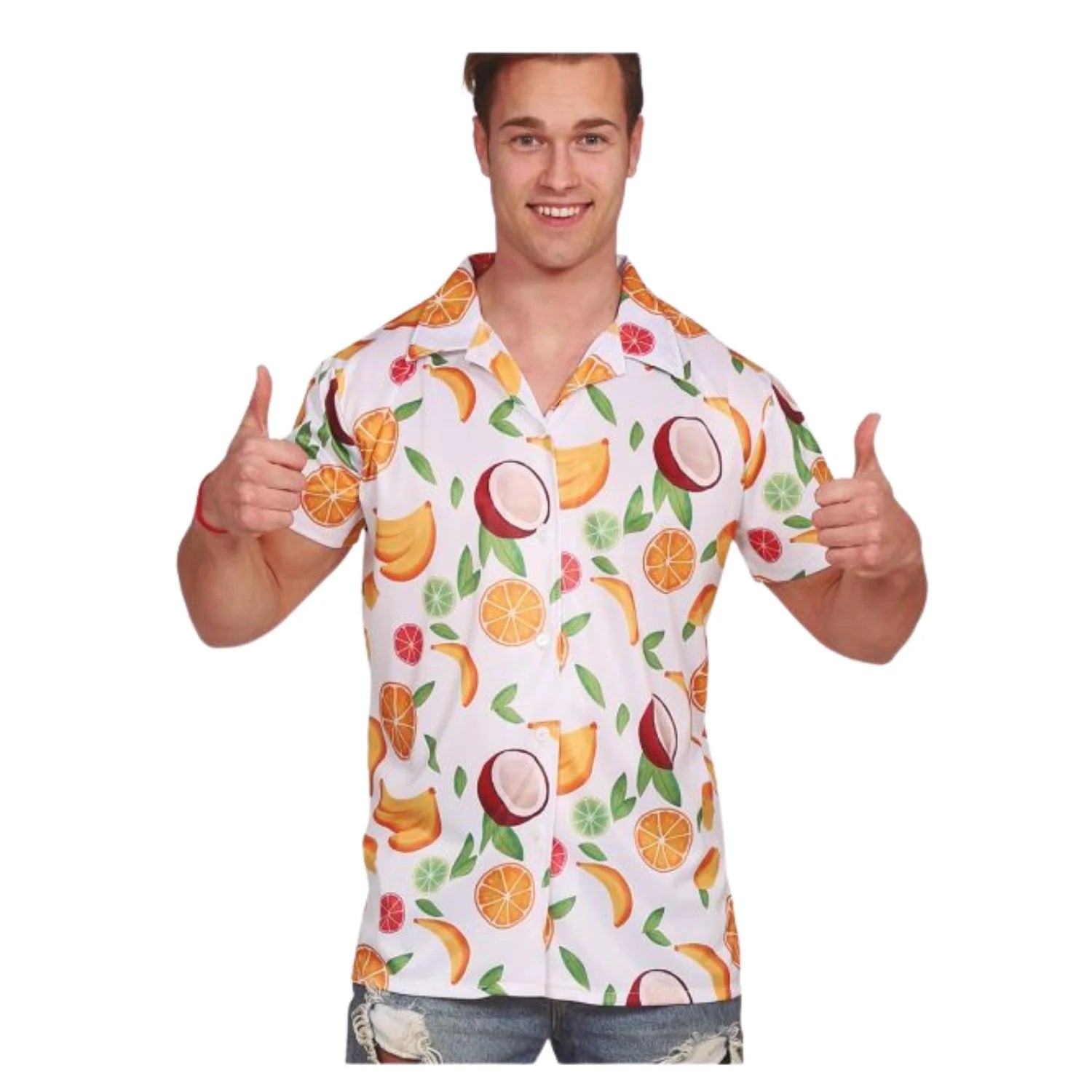 Camisa hawaiana de frutas para hombre con estampado tropical para fiestas de verano y temática hawaiana