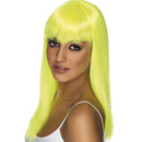 Peluca amarilla fluor con flequillo para disfraz llamativo - mercadisfraces